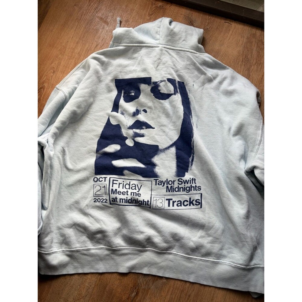 Taylor Swift Light Blue Pullover Hoodie with Black Midnights Print